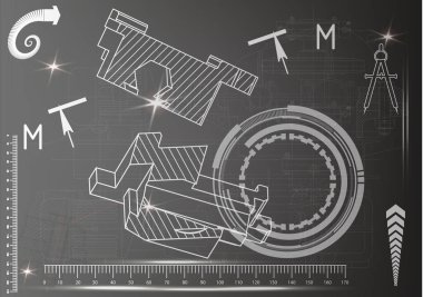 Makine yapım çizimler siyah bir arka plan üzerinde