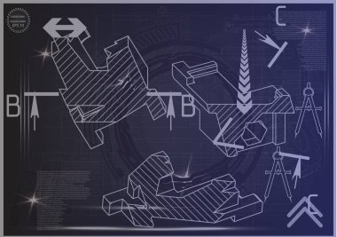 Mavi bir arka plan üzerinde makine yapım çizimleri
