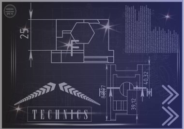 Mavi bir arka plan üzerinde makine yapım çizimleri