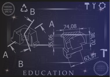 Mavi bir arka plan üzerinde makine yapım çizimleri