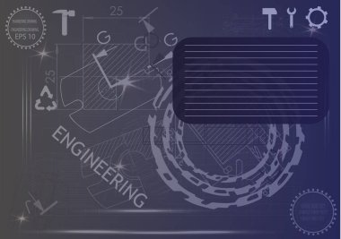 Mavi bir arka plan üzerinde makine yapım çizimleri