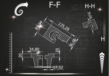 Makine yapım çizimler siyah bir arka plan üzerinde