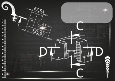 Makine yapım çizimler siyah bir arka plan üzerinde