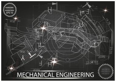 Makine yapım çizimler siyah bir arka plan üzerinde