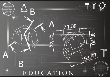 Makine yapım çizimler siyah bir arka plan üzerinde