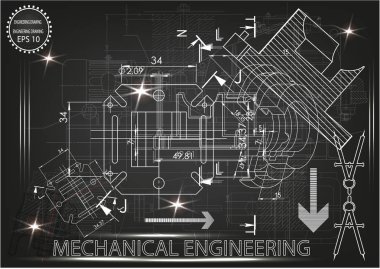Makine yapım çizimler siyah bir arka plan üzerinde