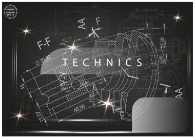 Makine yapım çizimler siyah bir arka plan üzerinde