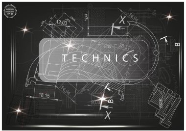 Makine yapım çizimler siyah bir arka plan üzerinde