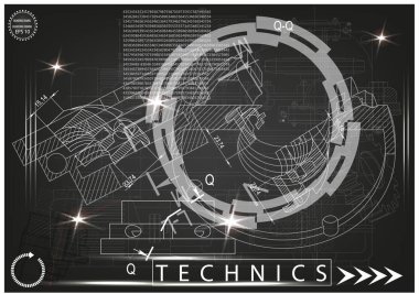 Makine yapım çizimler siyah bir arka plan üzerinde