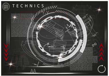 Makine yapım çizimler siyah bir arka plan üzerinde