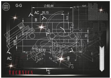 Makine yapım çizimler siyah bir arka plan üzerinde
