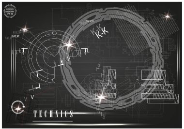 Makine yapım çizimler siyah bir arka plan üzerinde