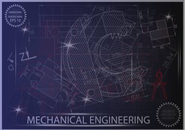 Mavi bir arka plan üzerinde makine yapım çizimleri