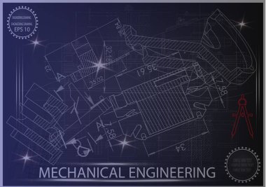 Mavi bir arka plan üzerinde makine yapım çizimleri