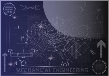 Mavi bir arka plan üzerinde makine yapım çizimleri