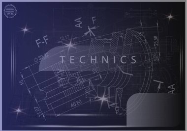 Mavi bir arka plan üzerinde makine yapım çizimleri