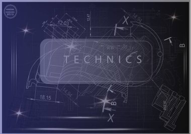 Mavi bir arka plan üzerinde makine yapım çizimleri