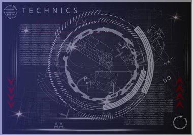 Mavi bir arka plan üzerinde makine yapım çizimleri
