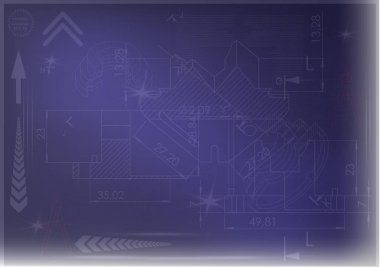 Mavi bir arka plan üzerinde makine yapım çizimleri