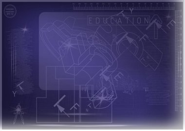 Mavi bir arka plan üzerinde makine yapım çizimleri