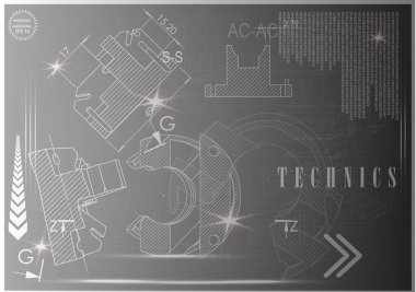 Makine yapım çizimler siyah bir arka plan üzerinde