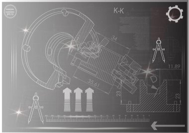 Makine yapım çizimler siyah bir arka plan üzerinde
