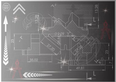 Makine yapım çizimler siyah bir arka plan üzerinde