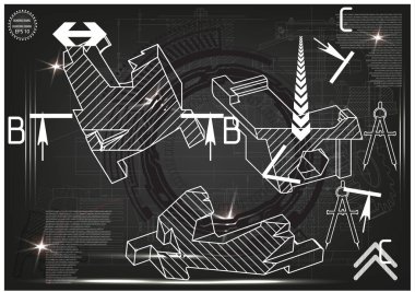 Makine yapım çizimler siyah bir arka plan üzerinde