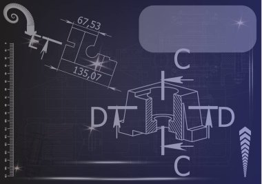 Mavi bir arka plan üzerinde makine yapım çizimleri