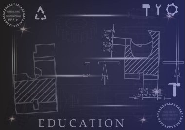 Mavi bir arka plan üzerinde makine yapım çizimleri