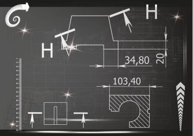 Makine yapım çizimler siyah bir arka plan üzerinde