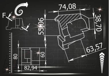 Makine yapım çizimler siyah bir arka plan üzerinde