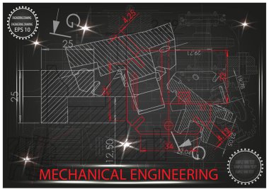 Makine yapım çizimler siyah bir arka plan üzerinde
