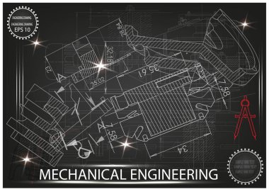 Makine yapım çizimler siyah bir arka plan üzerinde
