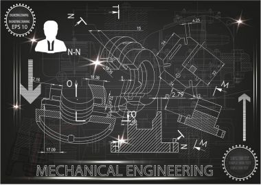 Makine yapım çizimler siyah bir arka plan üzerinde