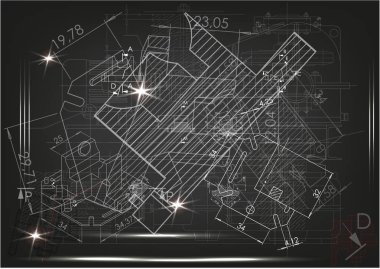 Makine yapım çizimler siyah bir arka plan üzerinde