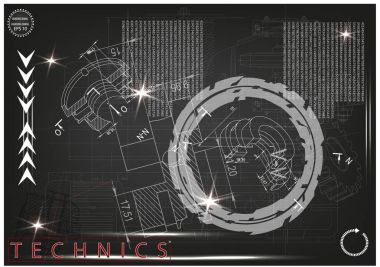 Makine yapım çizimler siyah bir arka plan üzerinde