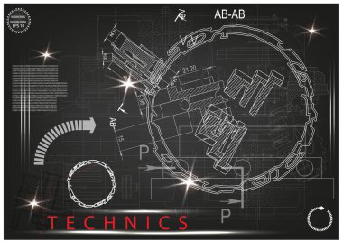 Makine yapım çizimler siyah bir arka plan üzerinde