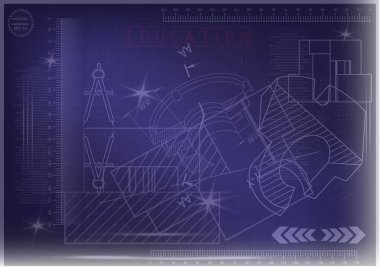 Mavi bir arka plan üzerinde makine yapım çizimleri