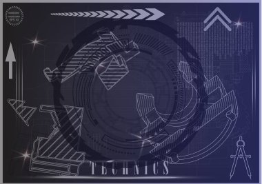 Mavi bir arka plan üzerinde makine yapım çizimleri