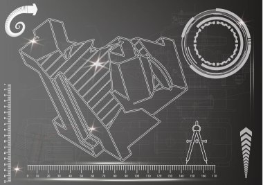 Makine yapım çizimler siyah bir arka plan üzerinde