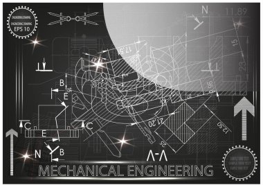 Makine yapım çizimler siyah bir arka plan üzerinde