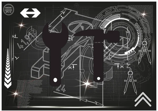 Makine yapım çizimler siyah bir arka plan üzerinde