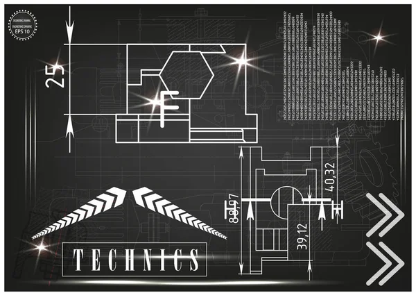 Makine yapım çizimler siyah bir arka plan üzerinde
