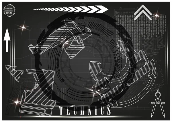 Makine yapım çizimler siyah bir arka plan üzerinde