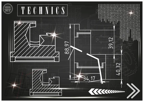 Makine yapım çizimler siyah bir arka plan üzerinde