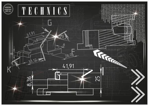 Makine yapım çizimler siyah bir arka plan üzerinde