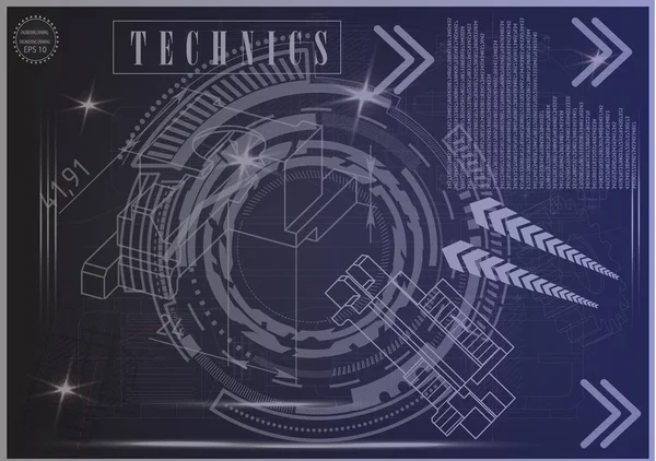 Mavi bir arka plan üzerinde makine yapım çizimleri
