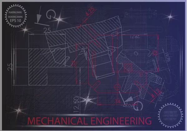 Mavi bir arka plan üzerinde makine yapım çizimleri