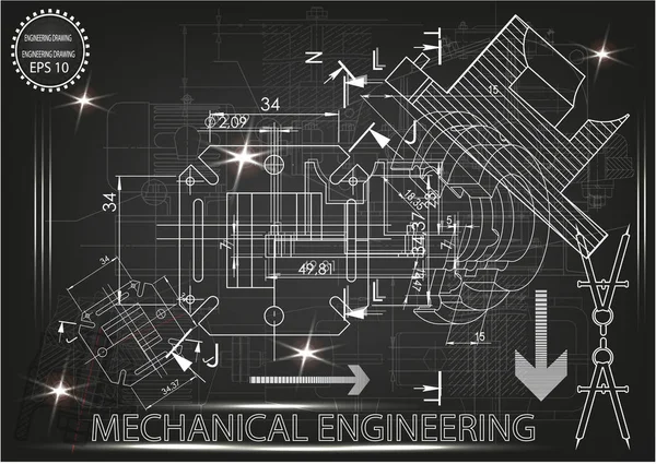 Makine yapım çizimler siyah bir arka plan üzerinde